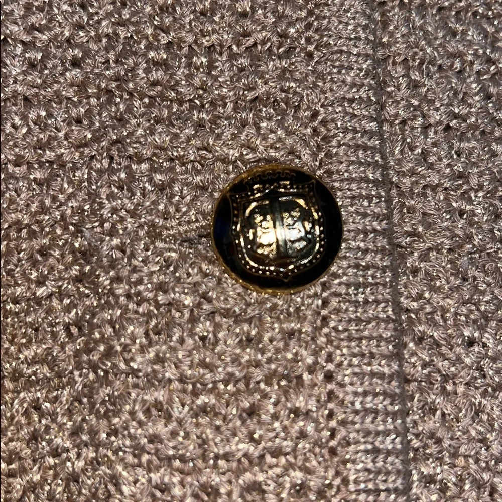 Talbots Kate Metallic Knit Button Up Crew Neck Cardigan‎ Sweater Gold Shimmer XS